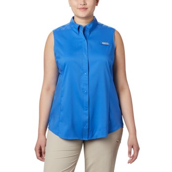 Columbia Overhemd Dames, PFG Tamiami Sleeveless Plus Size Blauw, 72BUQLXMR